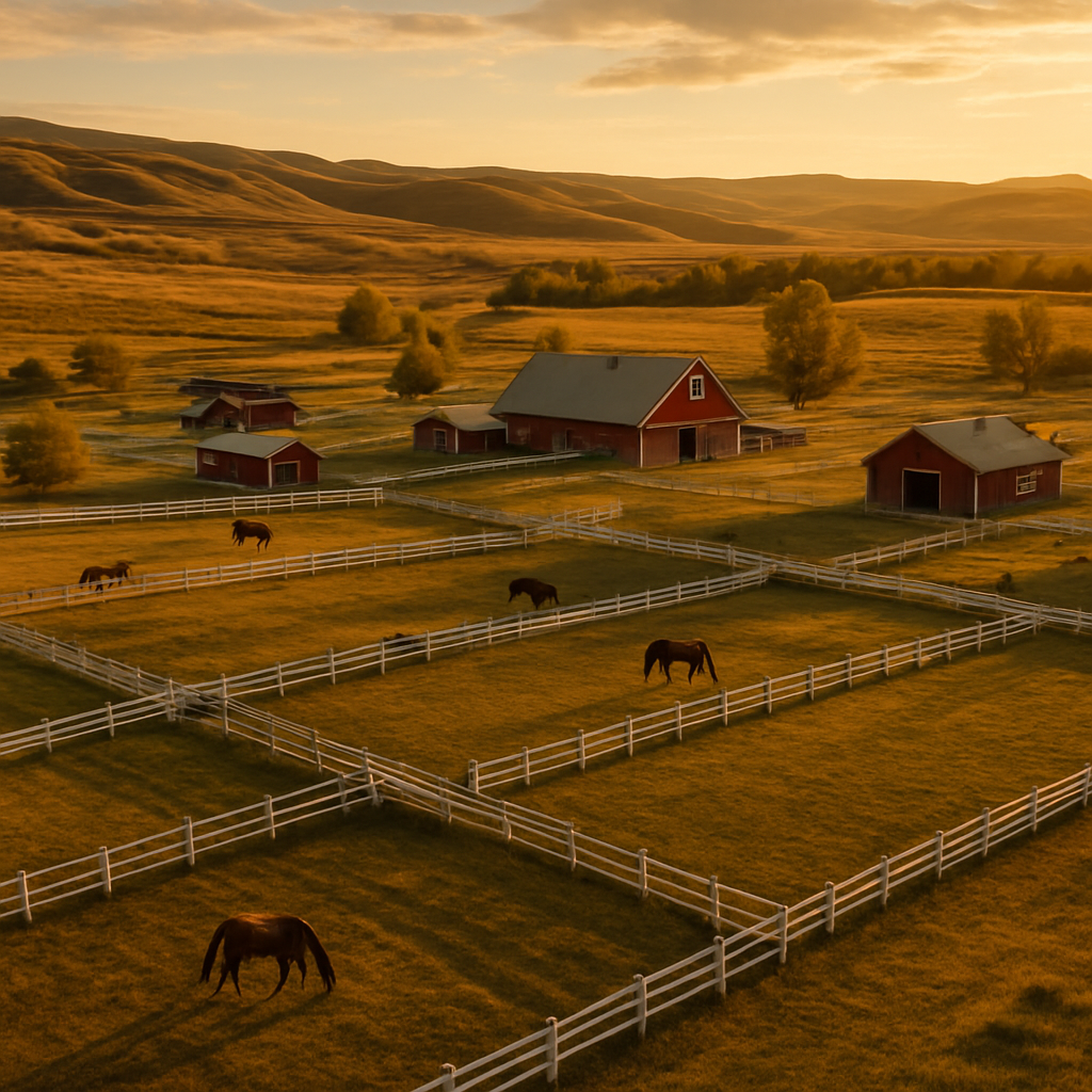 Ranch équestre canadien vu du ciel